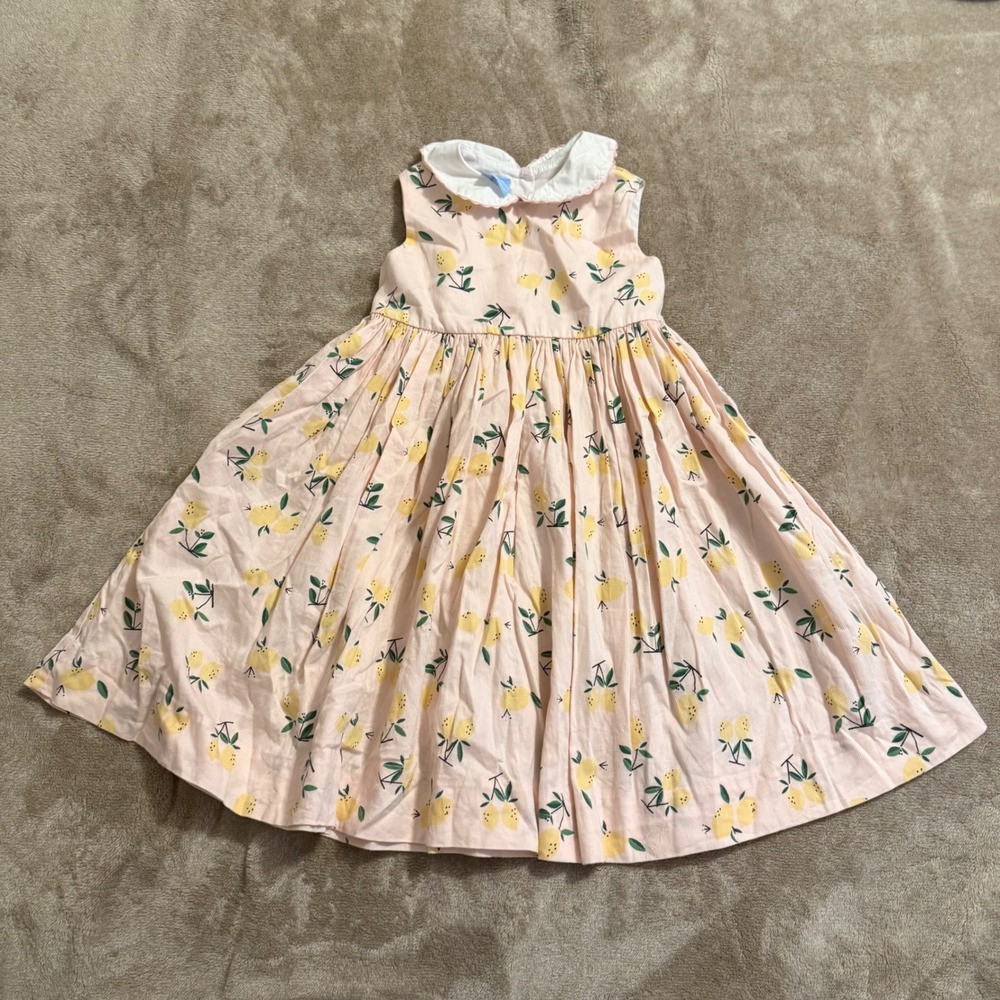 Bella Bliss Girls Pink Lemon Print Corduroy Peter Pan Collar Dress Size 5